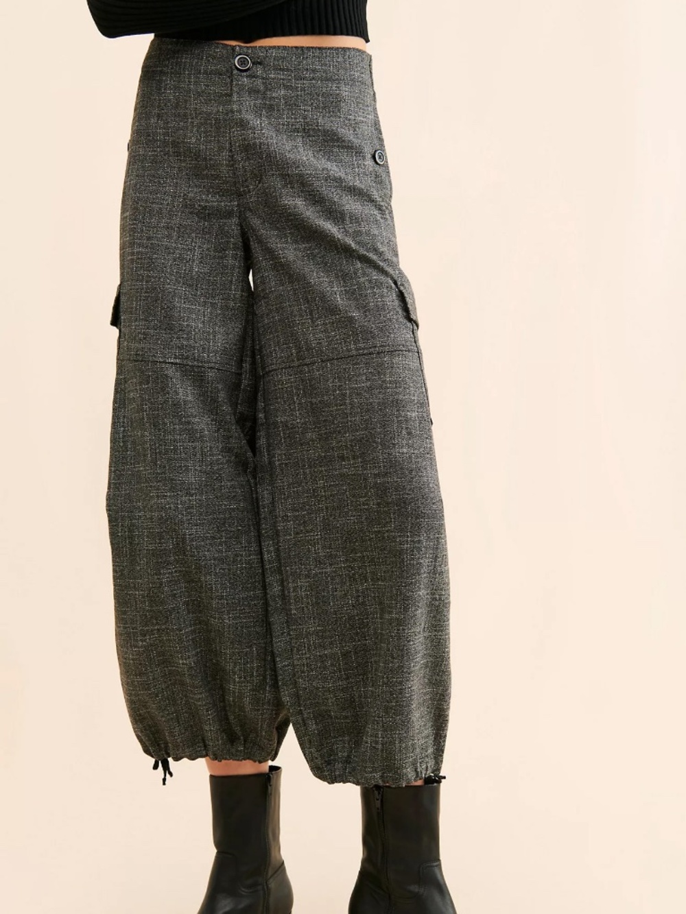 Anthropologie Dark Gray Tweed Parachute Cargo Pants Size XL